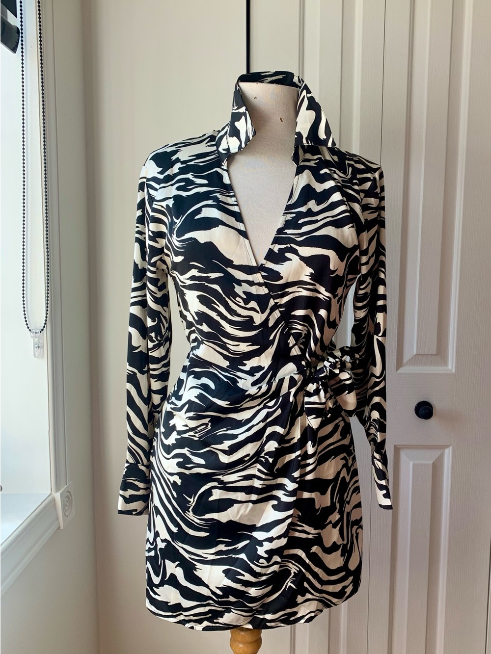 H&M Black and Cream Zebra-Print Wrap Dress